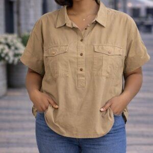 J. Crew Tan Button Down Short Sleeve Pullover Utility Shirt Size: 6 NWT